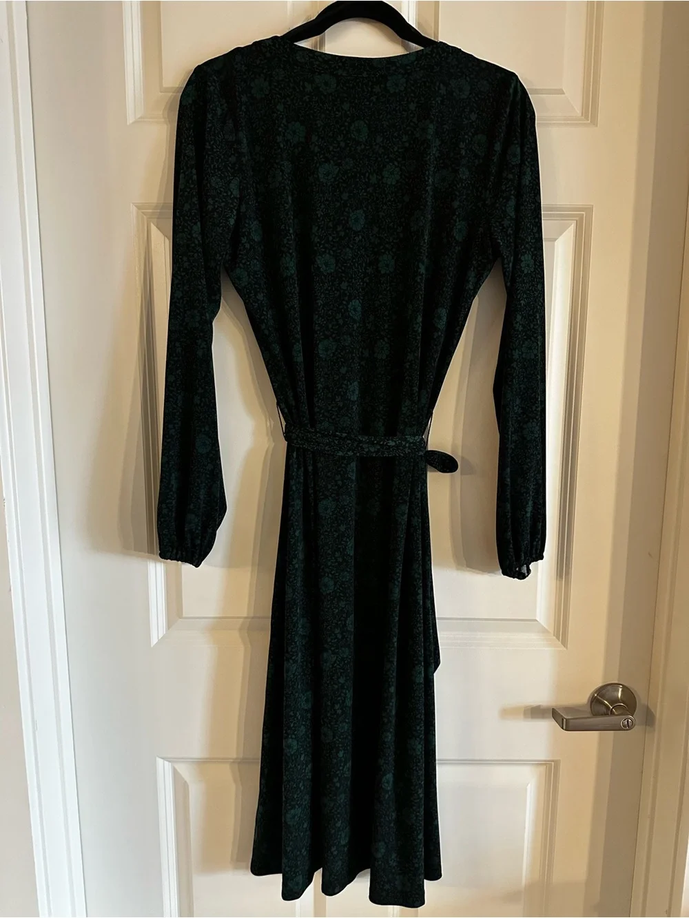 Michael Kors Dark Green Floral Button-Front Long Sleeve Dress